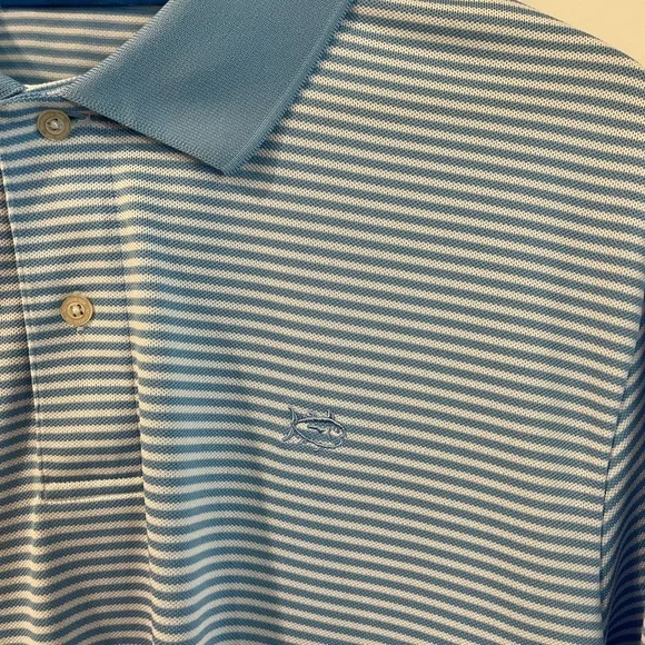 Southern Tide Men's Light Blue and White Striped Polo Shirt - Picture 4 of 8